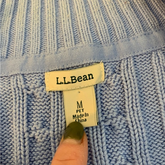 LL Bean Blue Double L Mixed Cable Knit Zip Front Cotton Cardigan Size MP - Picture 9 of 10